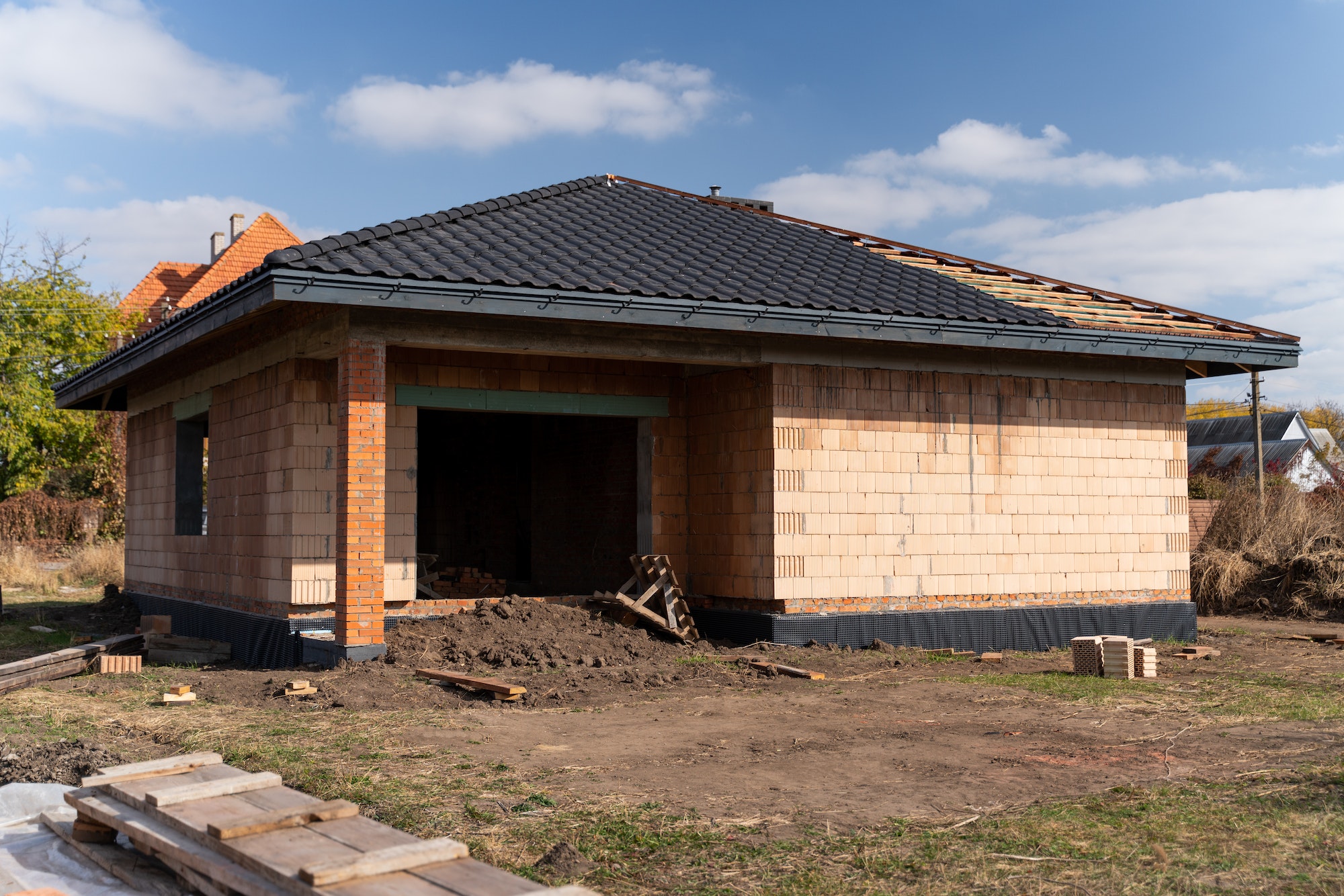 Construction of a new private house settlement. Building of new house.